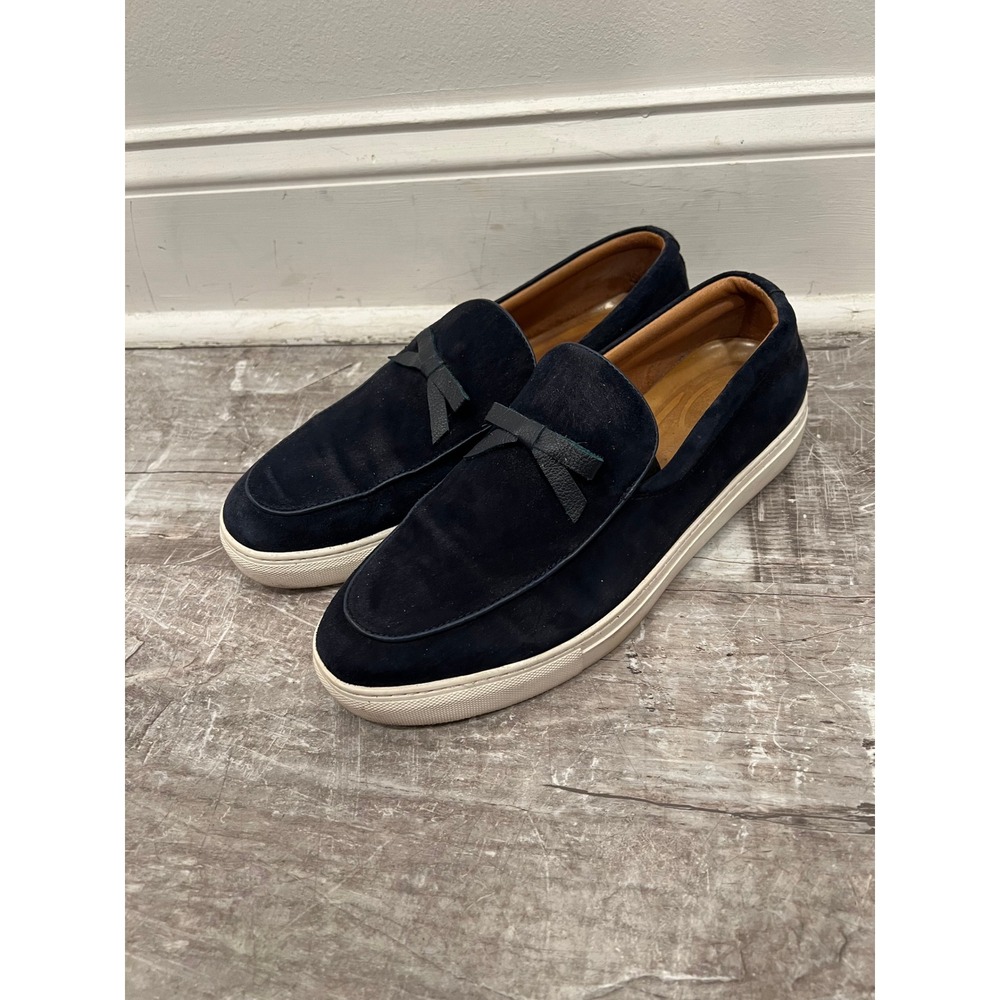Marc Nolan Odell Slip On Sneaker Shoes Mens SZ 9 Navy Blue Suede Bow Loafers